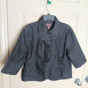 Duck Head Women Petite Large Short Cropped Black Denim Jacket/Blazer NWOT